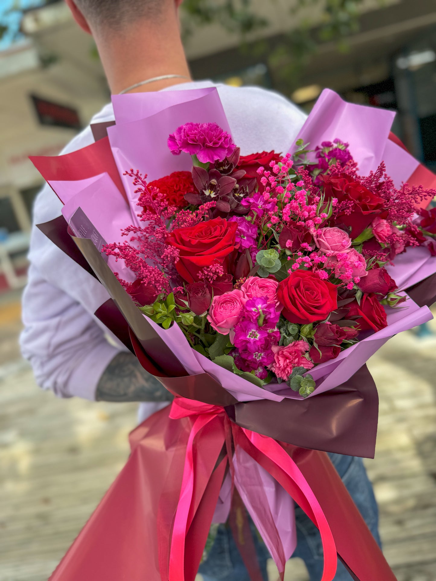 Passion in Bloom – Romantic Red & Pink Bouquet