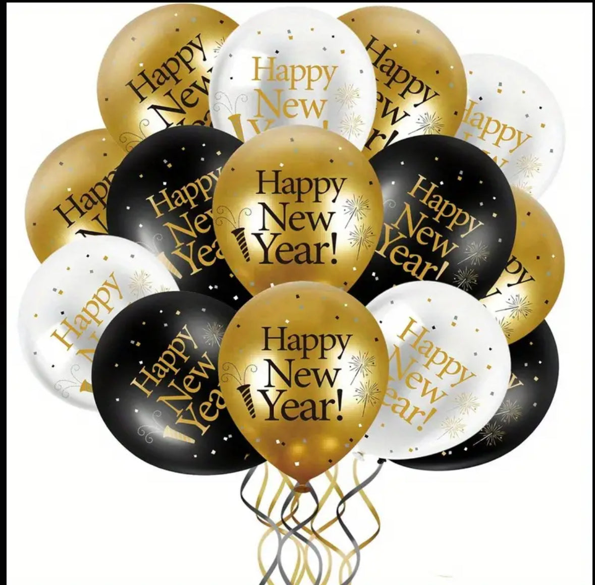 ⭐ New Year Balloon Set — Gold, Black & White
