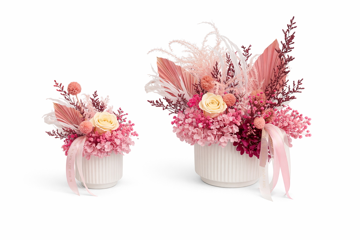 floral arrangements with pink and white flowers n white ceramic vase