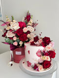 Floral Bouquet & Cake Set - Burgundy & Cream Elegance