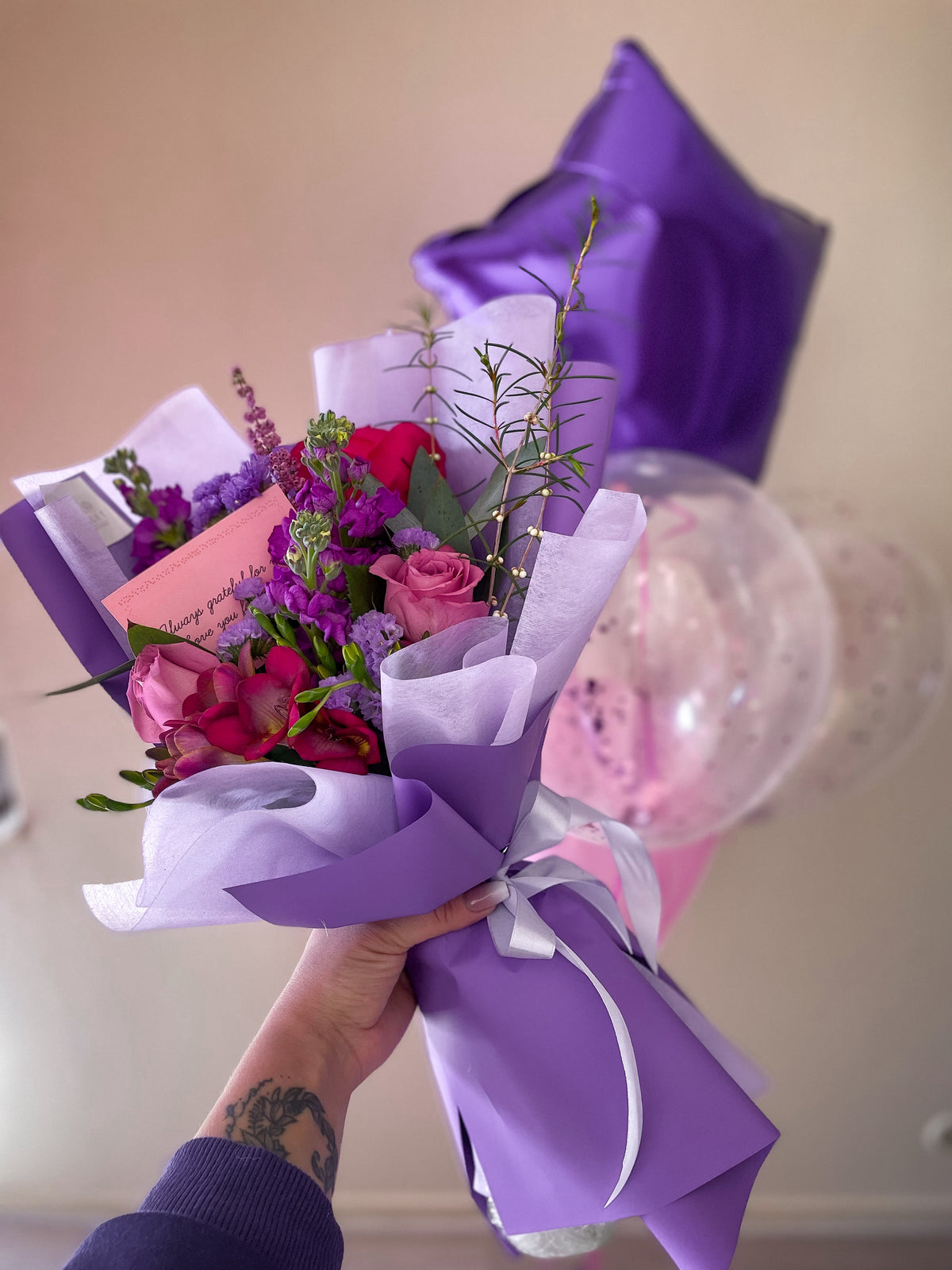 Purple Delight Bouquet & Balloon Set