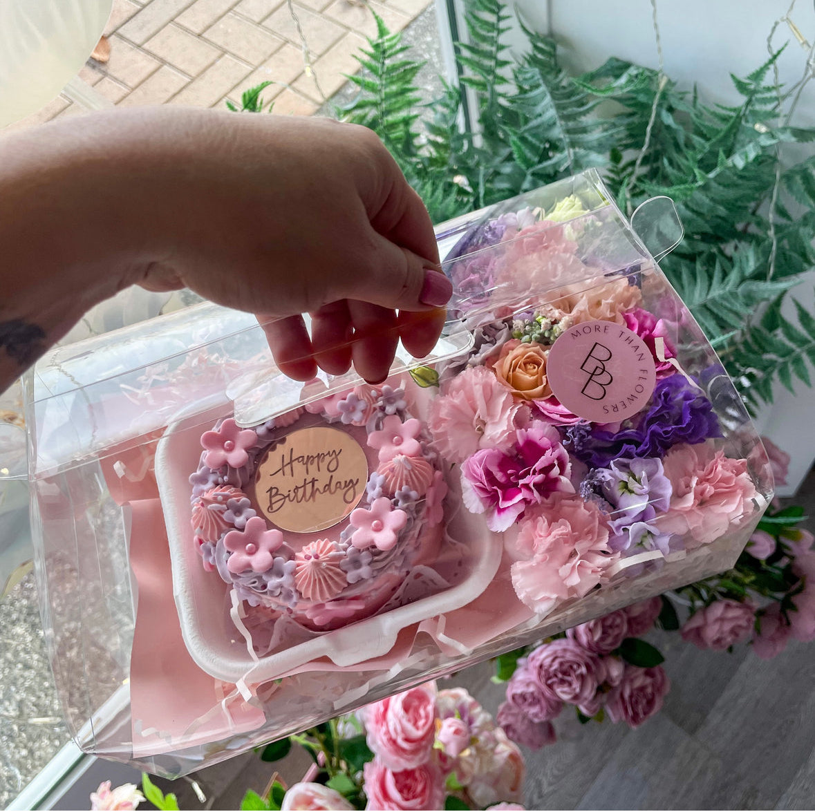 Bento cake + flowers