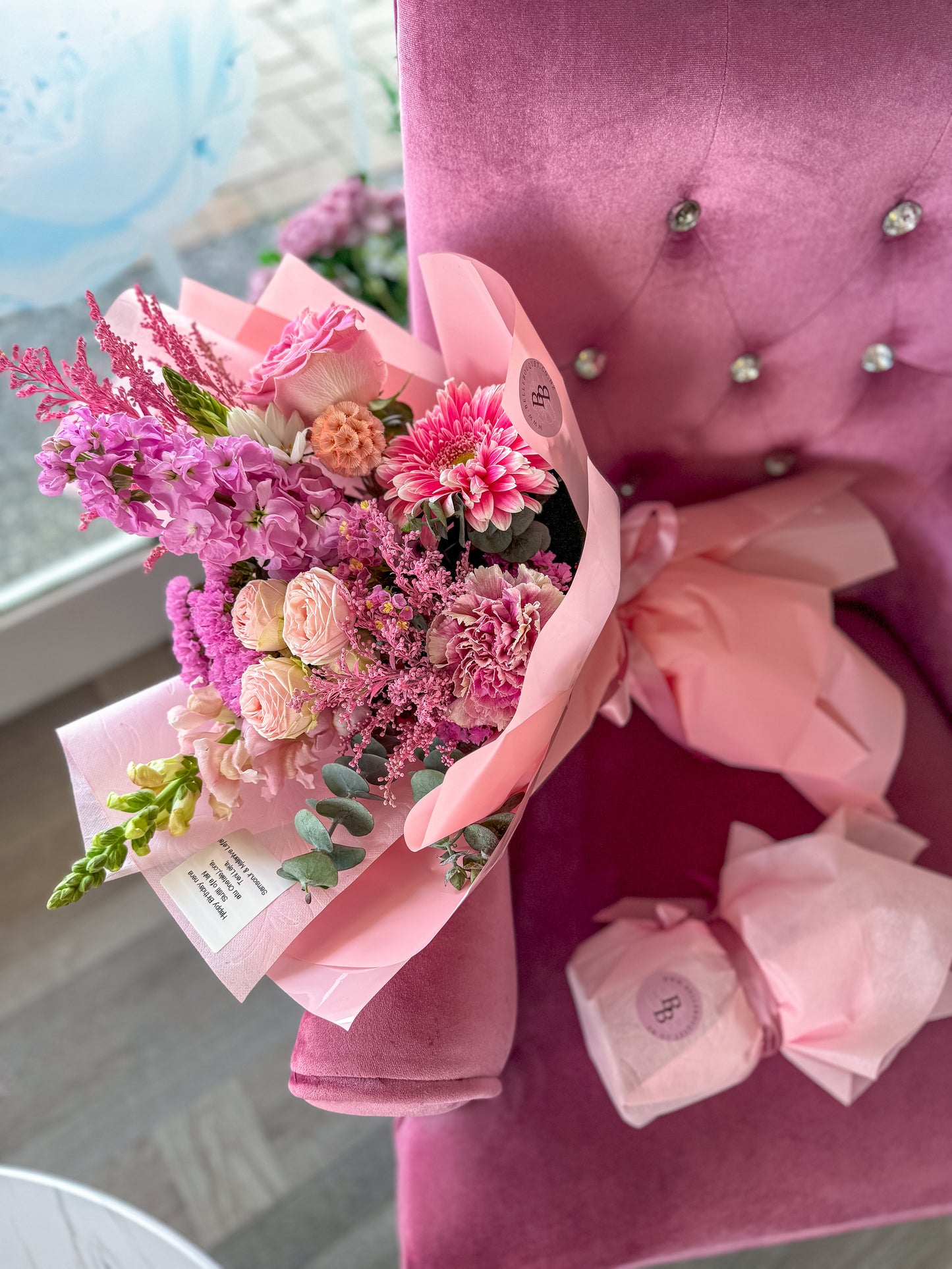 Soft Pink Bouquet with Glass Vase