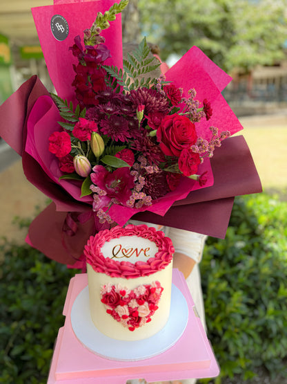 Romance Red: Bouquet & Cake Gift Set