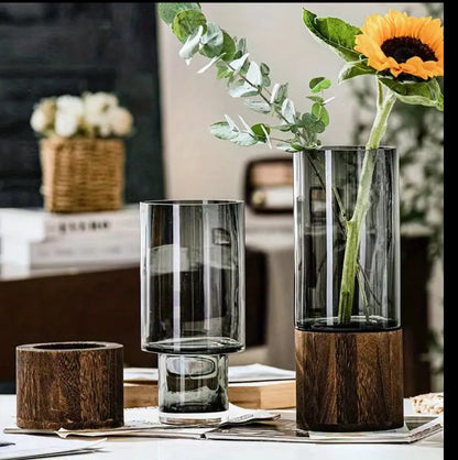 Chic Nordic-Inspired Glass Vase with Wooden Base