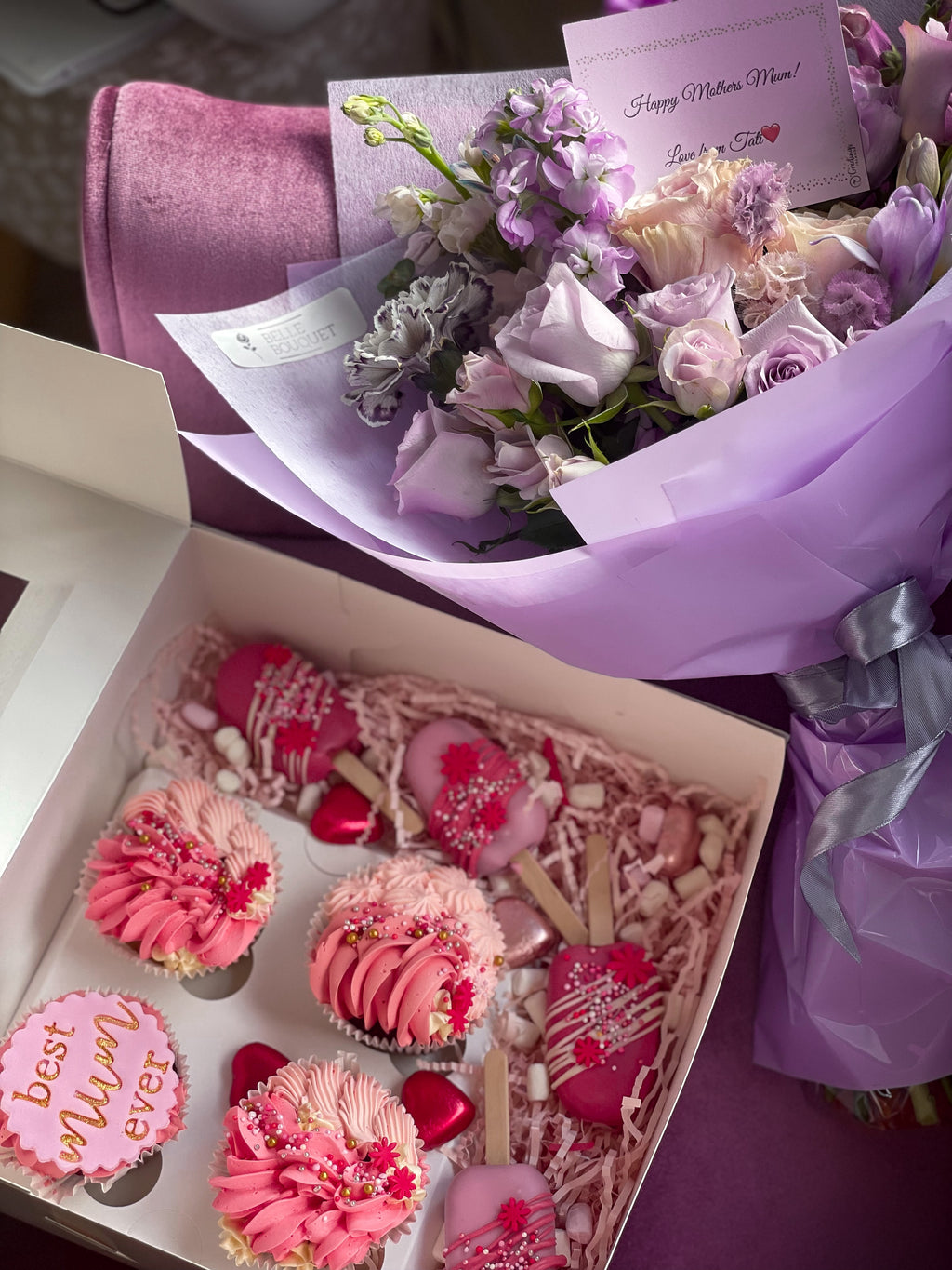 Lilac Blooms & Cupcake Box - Mum’s Delight 