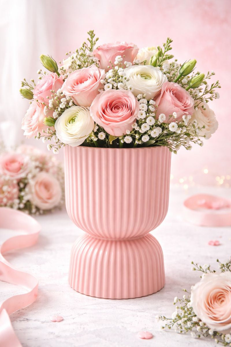 Blush Ribbed Ceramic Vase