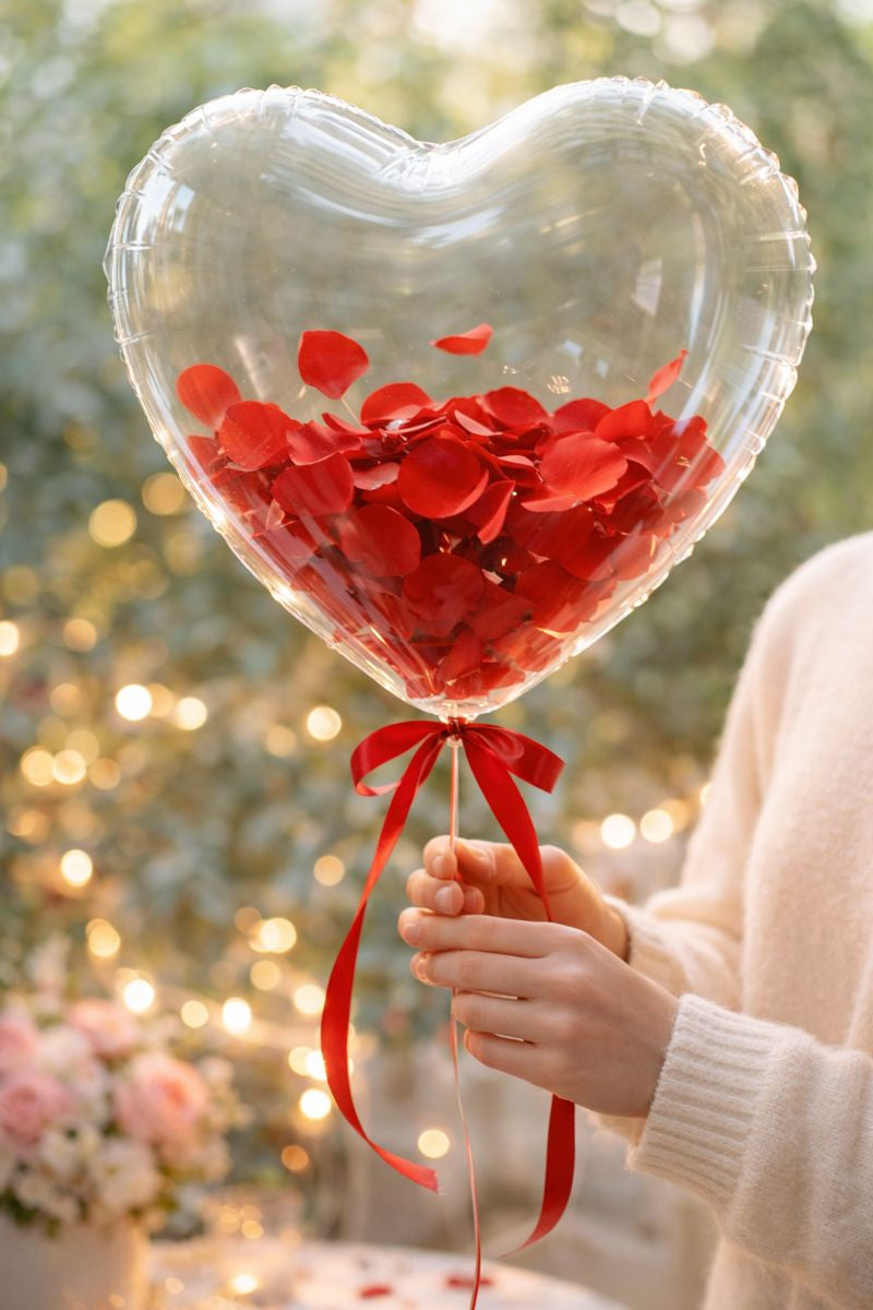 Helium Heart Balloon with Rose Petals