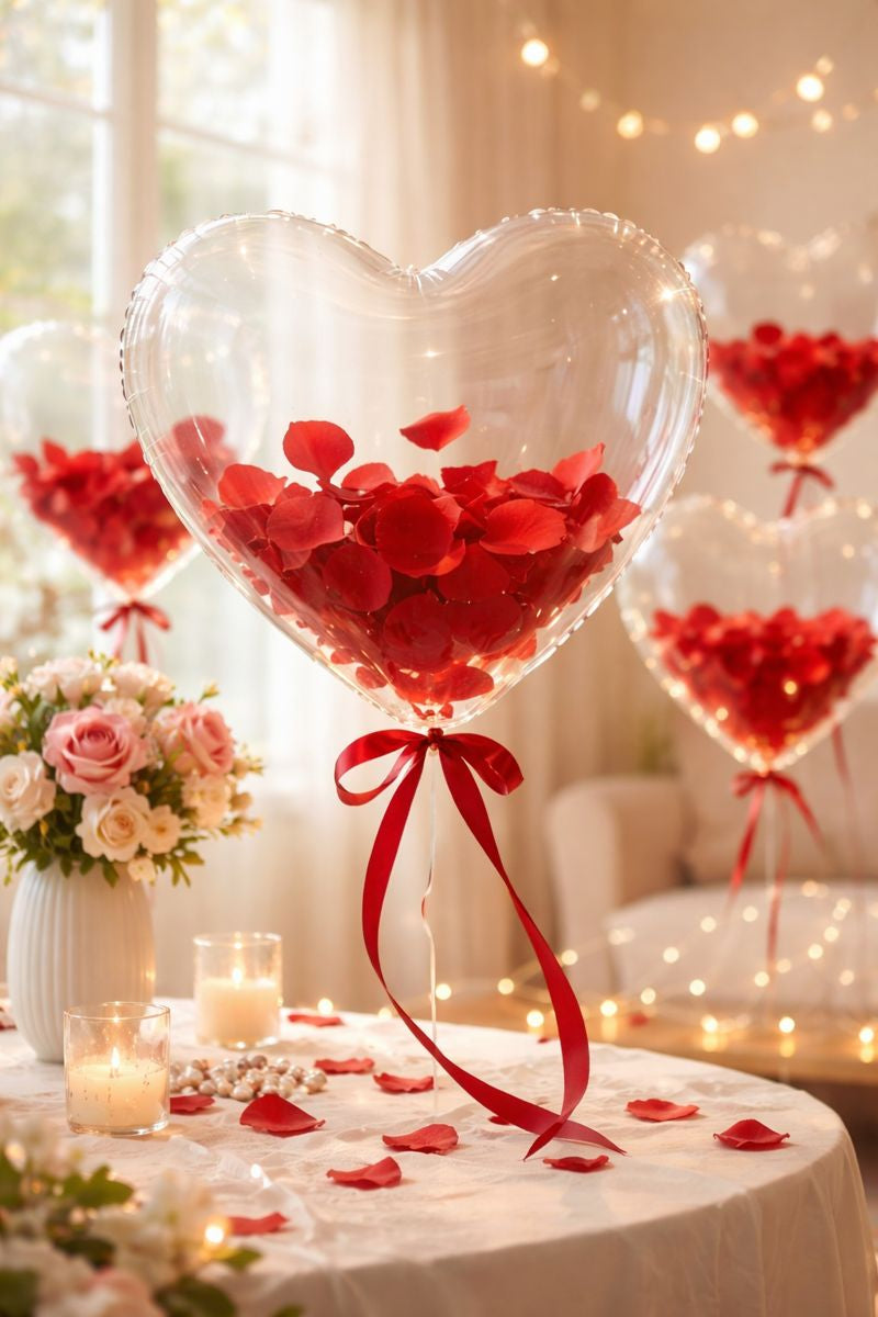 Helium Heart Balloon with Rose Petals