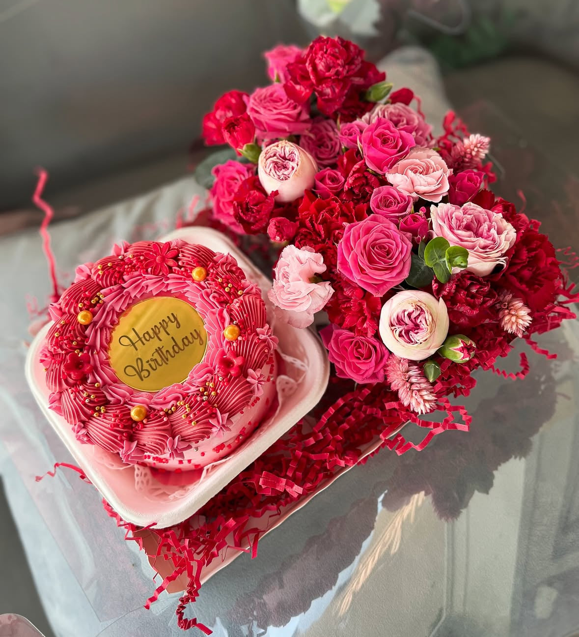 Bento cake + flowers
