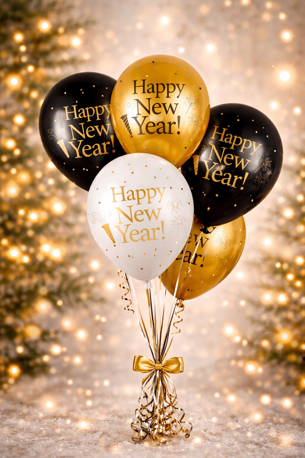 ⭐ New Year Balloon Set — Gold, Black & White