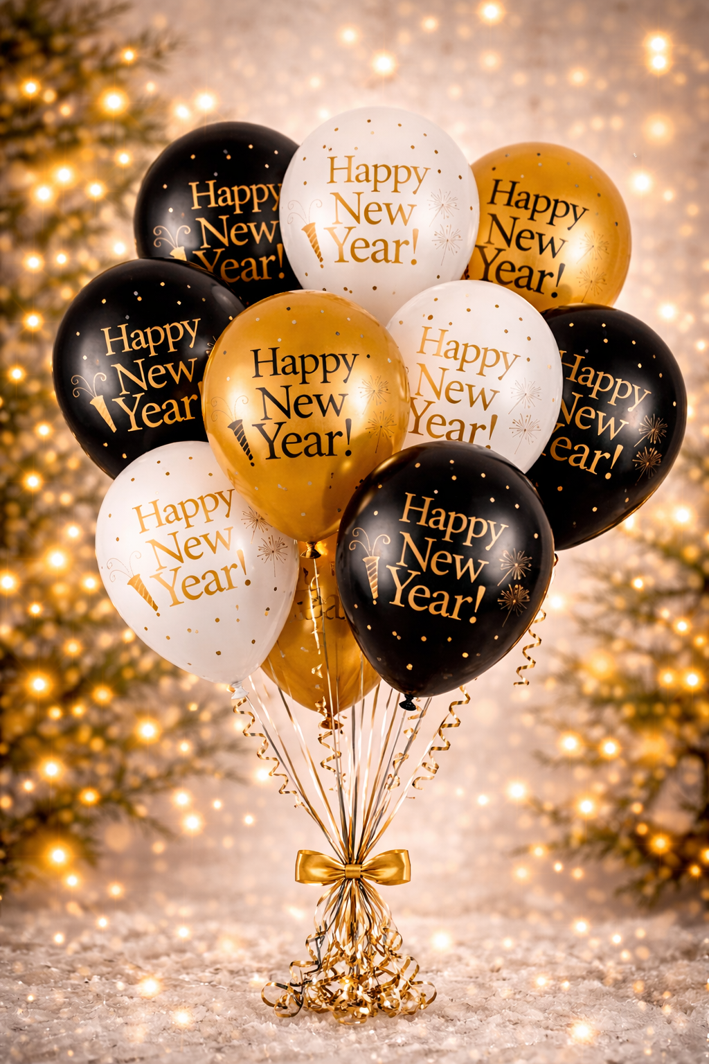 ⭐ New Year Balloon Set — Gold, Black & White