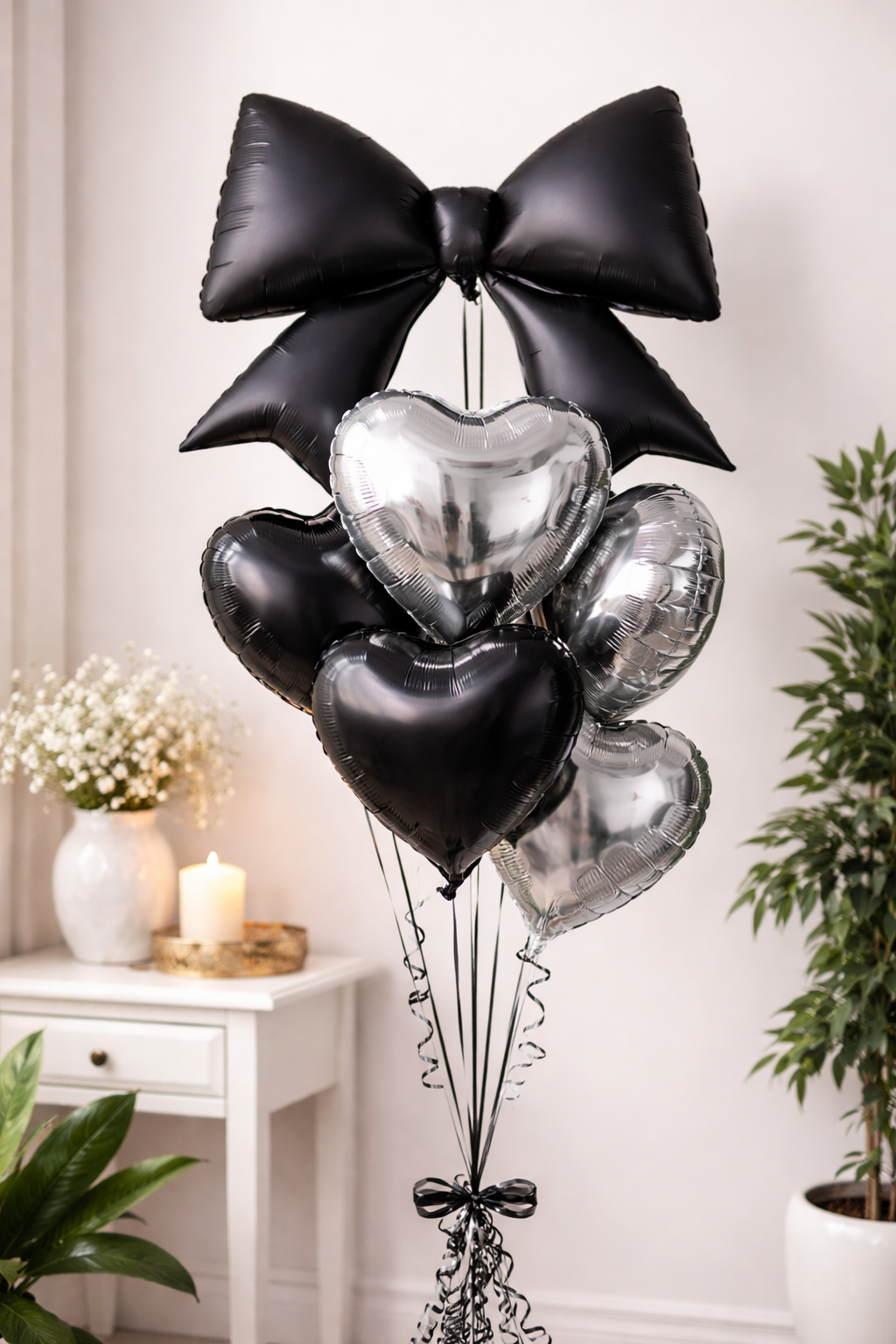 🎀 Heart Balloon Bouquet with Bow