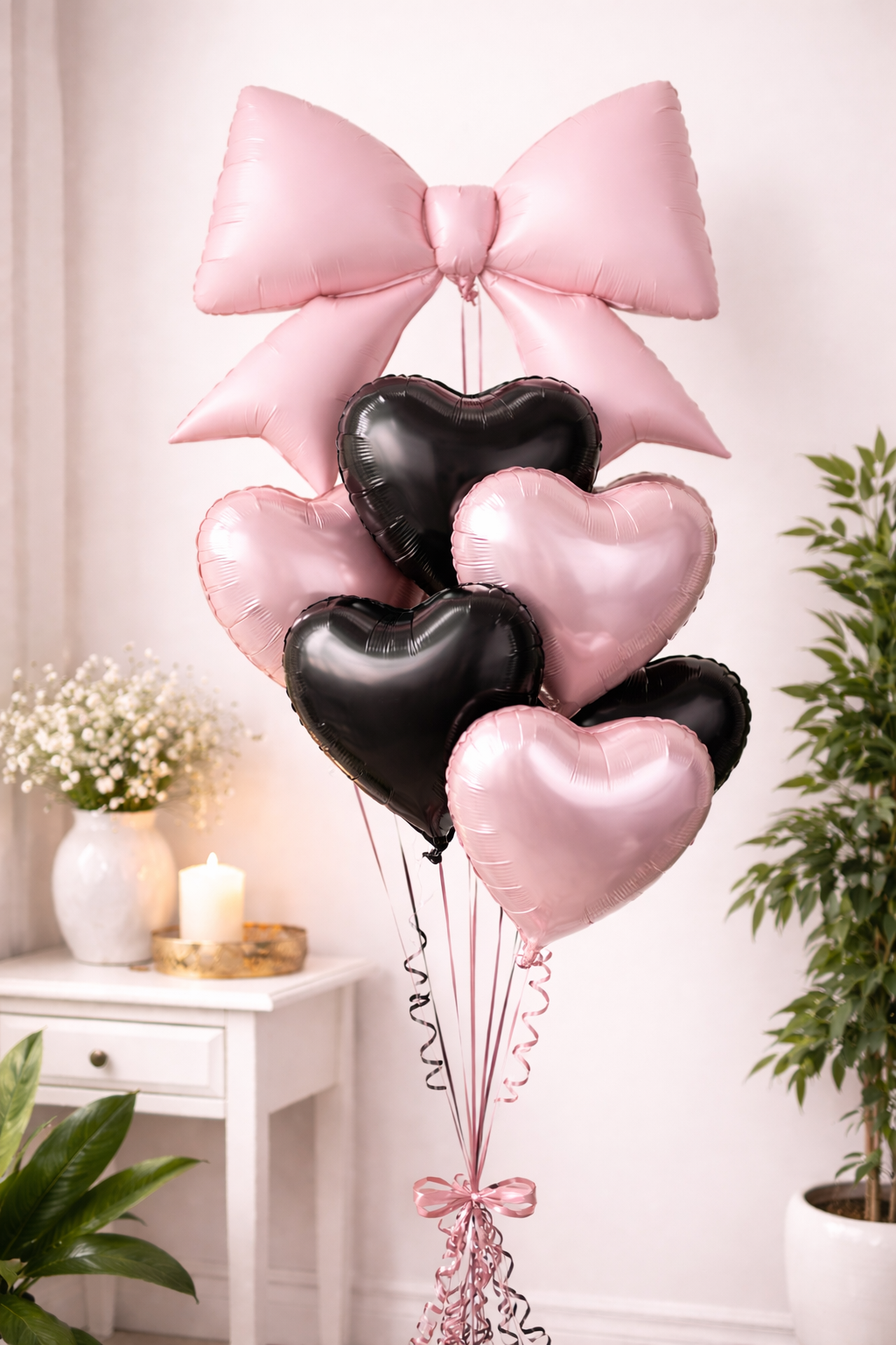 🎀 Heart Balloon Bouquet with Bow