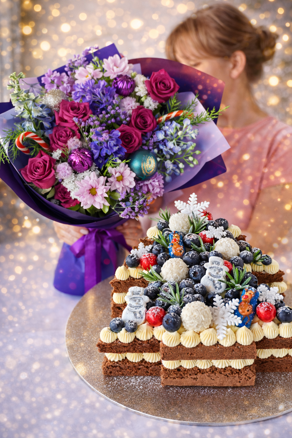 Violet Christmas Set (Cake Only or Cake + Bouquet)