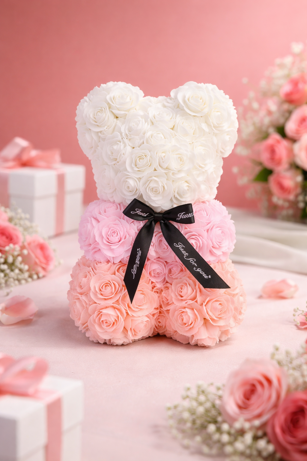 Rose Bear (Foam Roses) - White & Pink