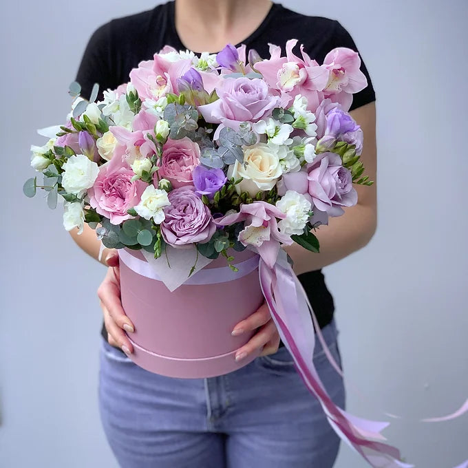 Pink & Purple in Box | Auckland Florist | Bellebouquet