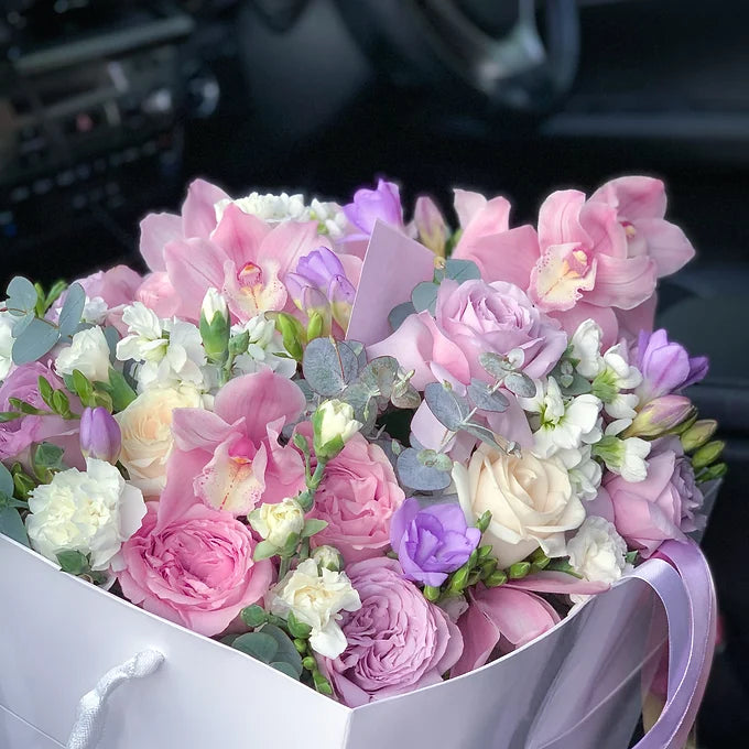 Pink & Purple in Box | Auckland Florist | Bellebouquet